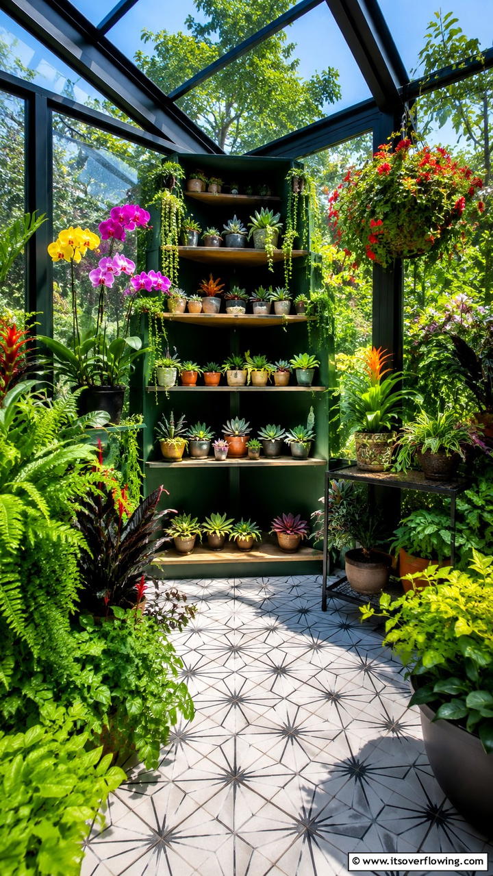 Corner Niche Plant Shelves - 30 Greenhouse Shelving Ideas- Organized Plant Storage