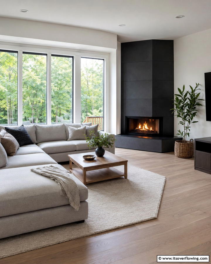 Corner Placement for Space Optimization - 25 Off-center Fireplace Ideas for a Unique and Modern Living Room