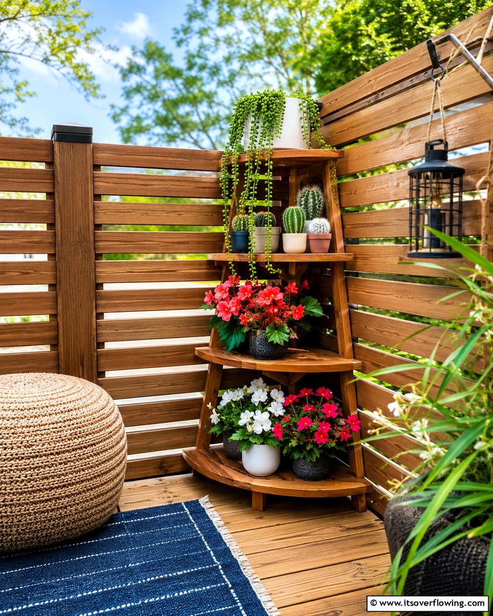 Corner Plant Shelves - 25 Patio Small Garden Ideas to Maximize Your Space