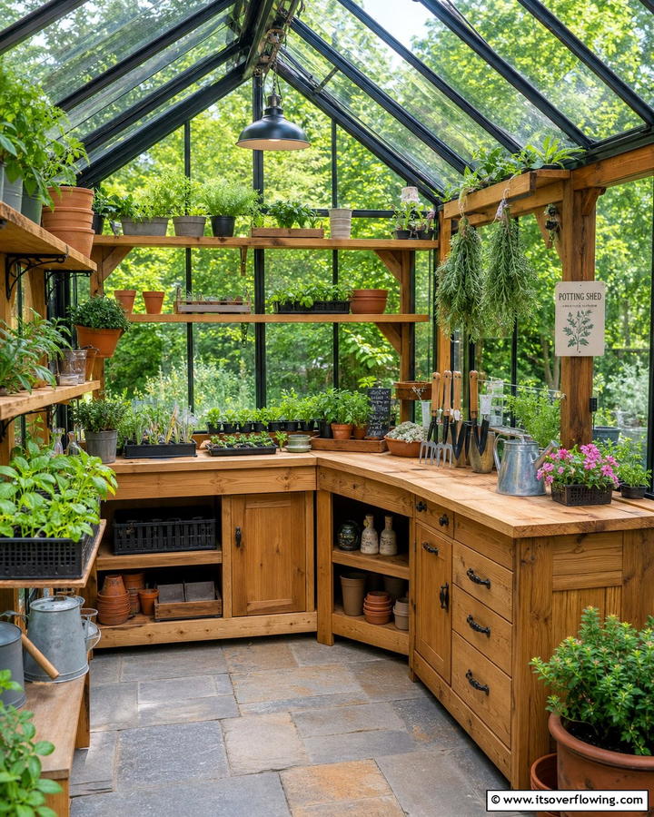 Corner Potting Bench - 20 Innovative Corner Greenhouse Ideas for Gardeners