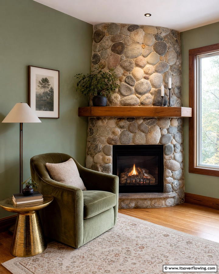 Corner River Rock Fireplace for Space Efficiency - 25 River Rock Fireplace Ideas for a Natural Look