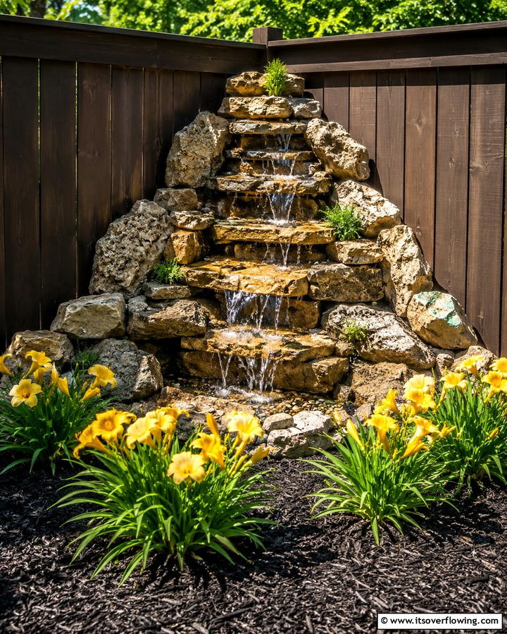 Corner Rock Waterfall - 25 Pondless Waterfall Design Ideas for a Serene Backyard
