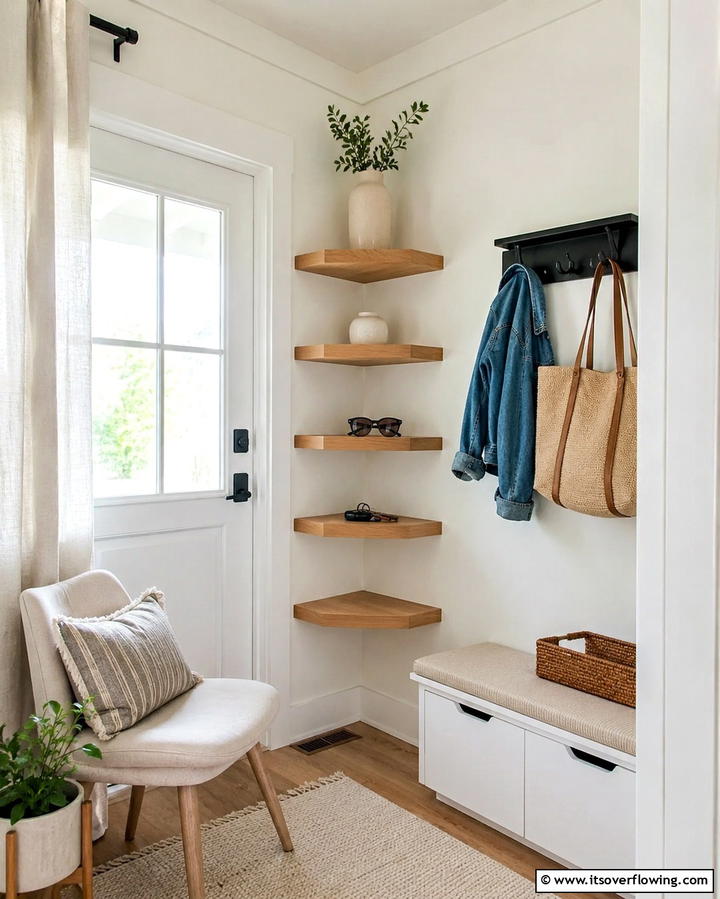 Corner Shelves for Accessories - 30 Mudroom Storage Ideas for a Clutter-Free Entryway