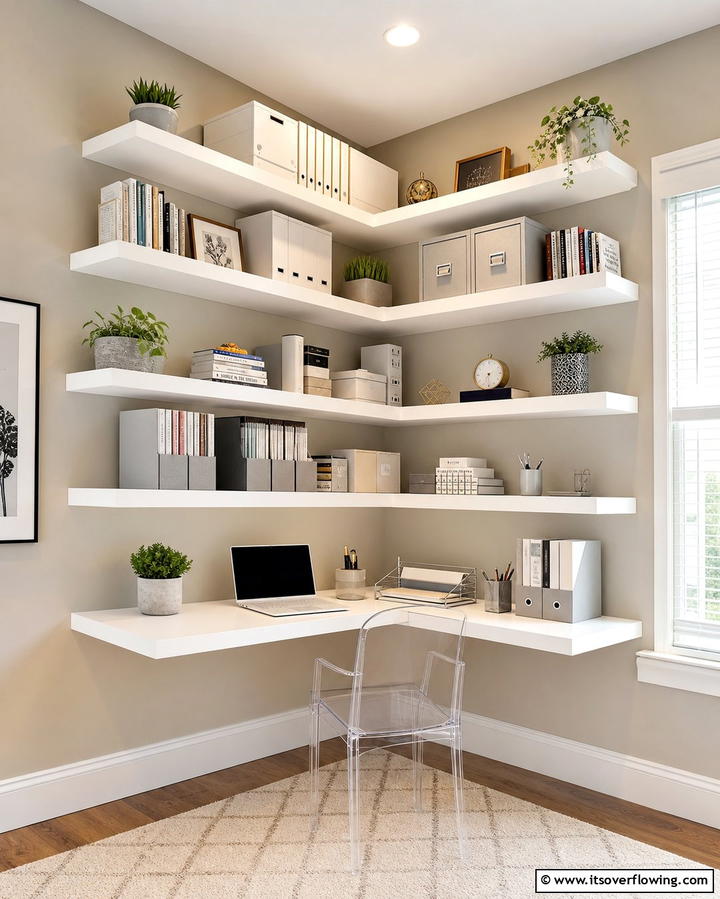 Corner Shelves to Maximize Unused Space - 25 Office Shelving Ideas to Maximize Storage and Style