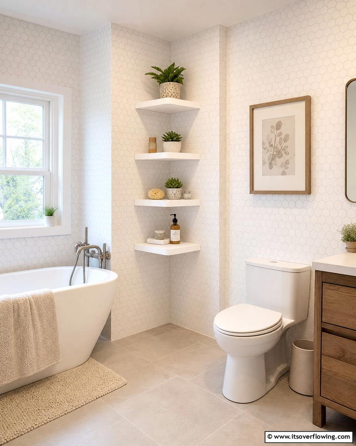 Corner Shelves to Utilize Unused Space - 21 Small Bathroom Storage Solutions for Clutter-Free Spaces