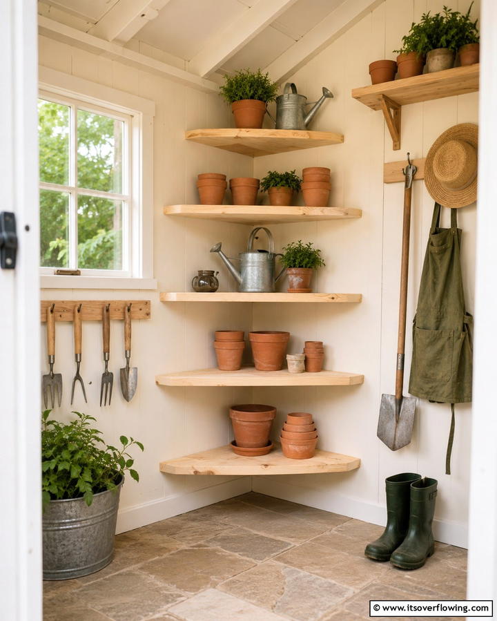 Corner Shelving Units - 25 Shed Organization Ideas to Declutter Your Outdoor Space