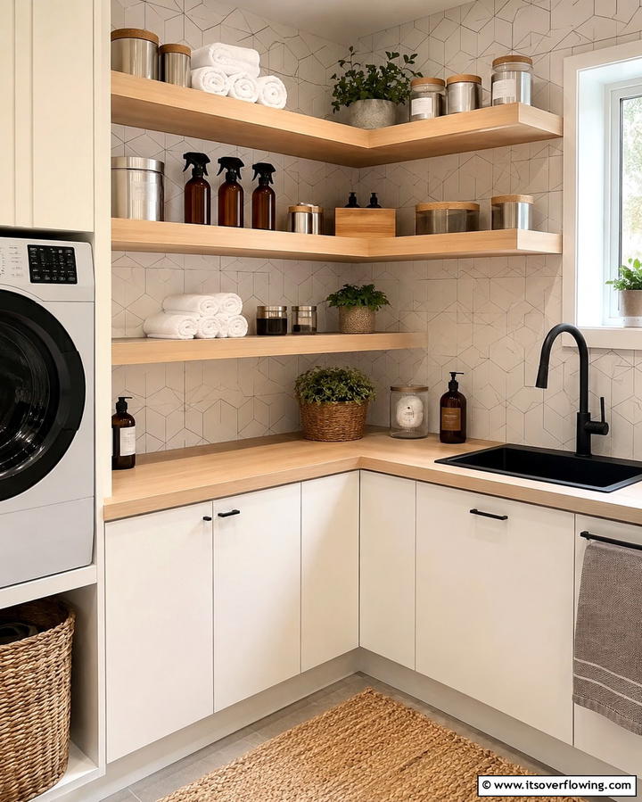 Corner Shelving to Maximize Space - 25 Creative Laundry Room Shelving Ideas for Organization