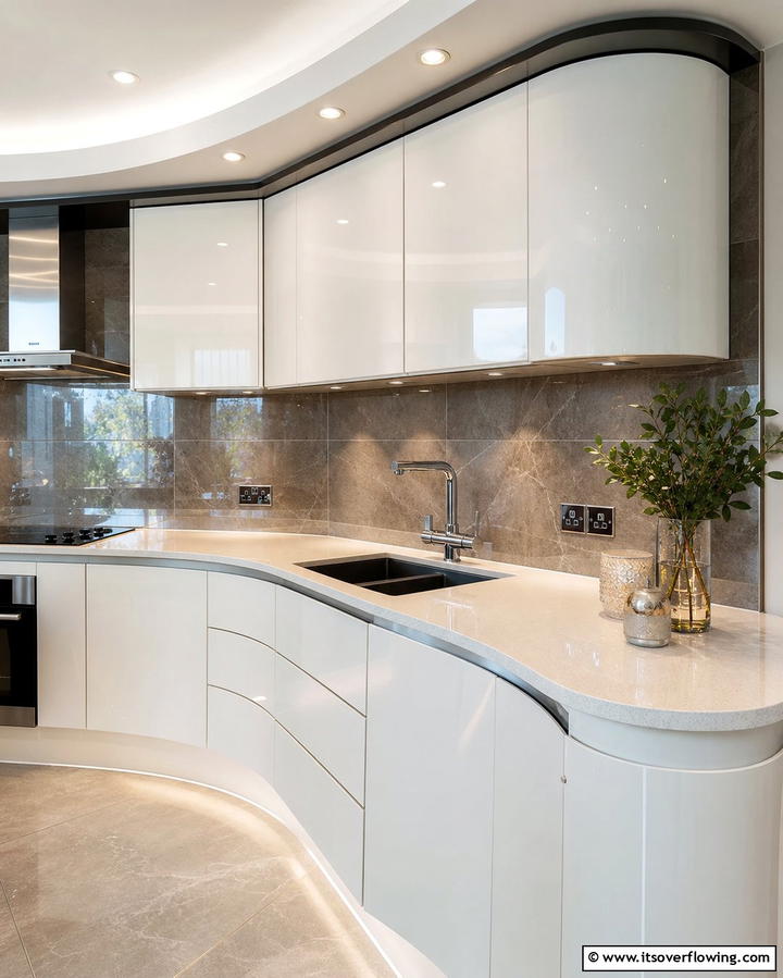 Corner Sink with Curved Countertop - 25 Clever Corner Kitchen Sink Ideas for Small Spaces