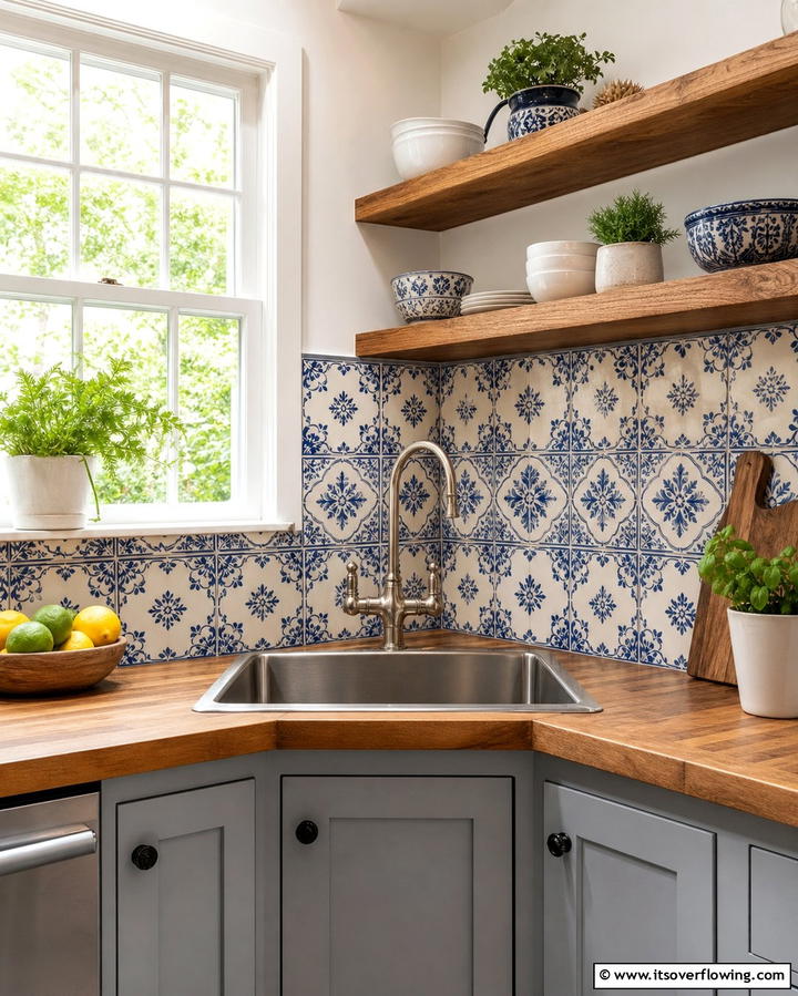 Corner Sink with Tile Surround - 25 Clever Corner Kitchen Sink Ideas for Small Spaces
