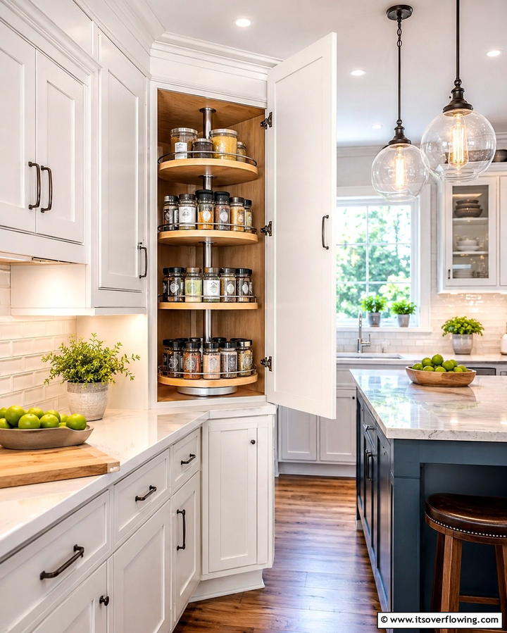 Corner Spice Carousel - 20 Kitchen Corner Ideas to Maximize Your Space