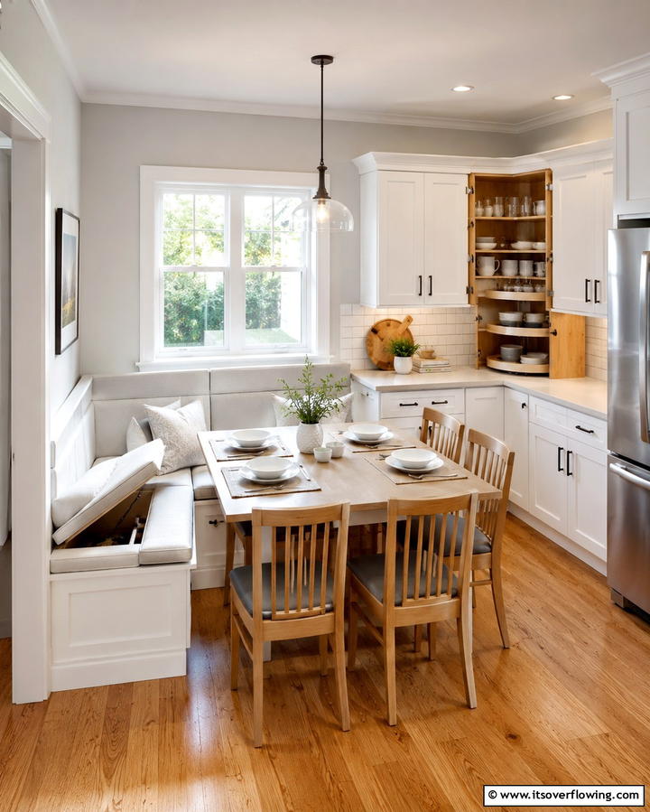Corner Storage Solutions - 25 Eat in Kitchen Ideas for a Cozy and Functional Dining Space