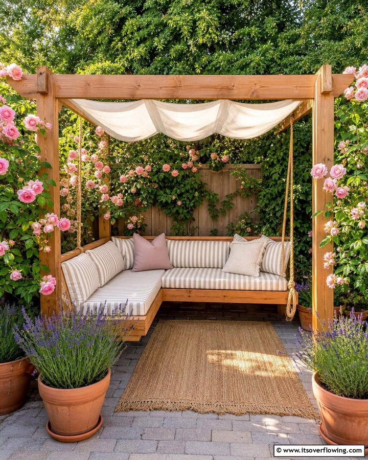 Corner Swing Bench - 20 Creative Corner Patio Ideas for Small Outdoor Spaces
