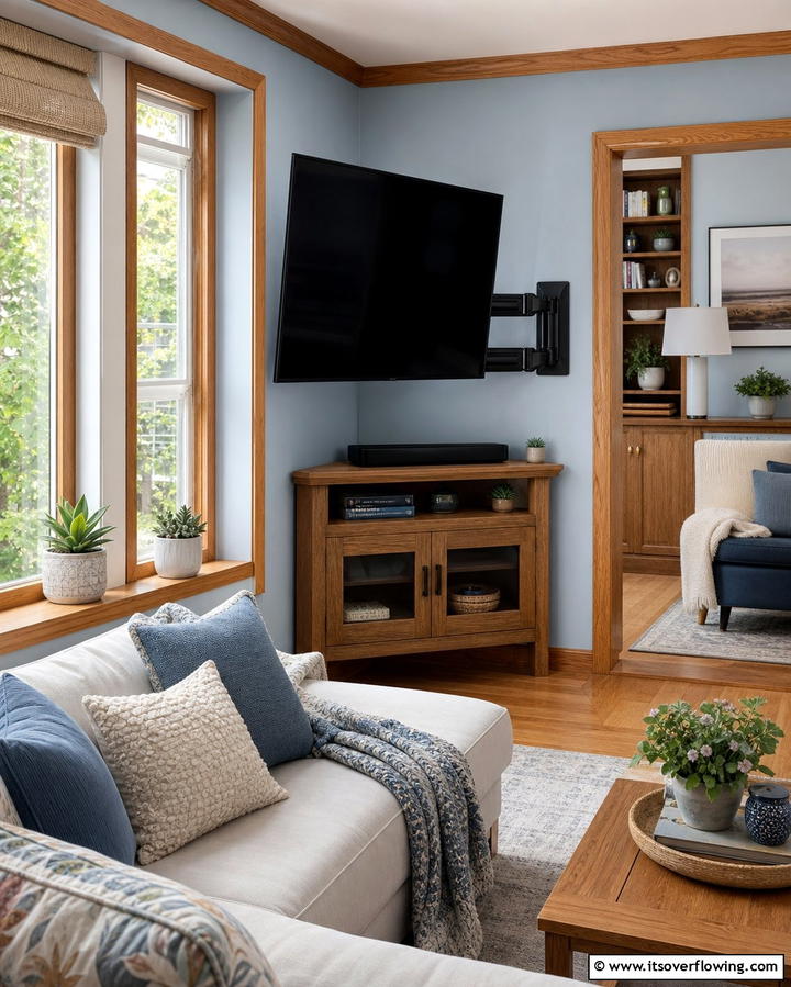 Corner TV Placement to Save SpaceExact - 25 Small Living Room Ideas With TV for Cozy Nights