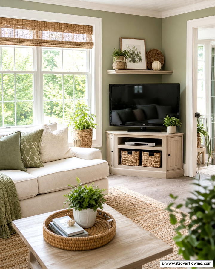 Corner TV Placement to Save SpaceOne - 25 Small Living Room Ideas With TV for Cozy Nights