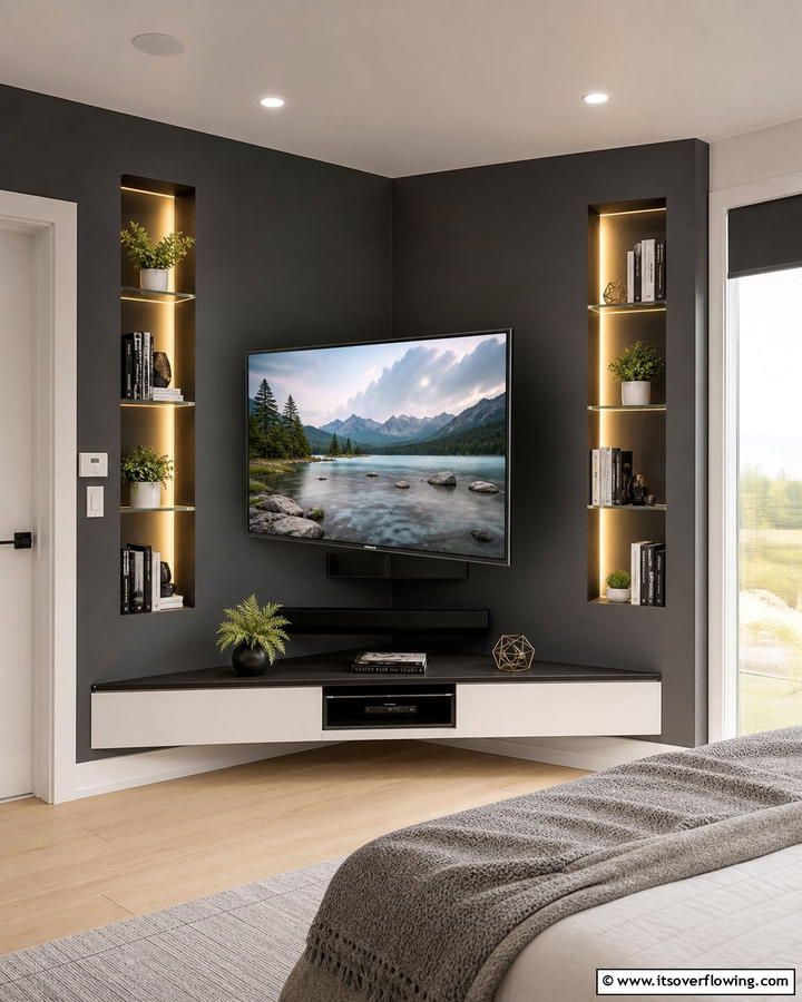Corner TV Unit - 20 Bedroom Corner Ideas to Maximize Your Space