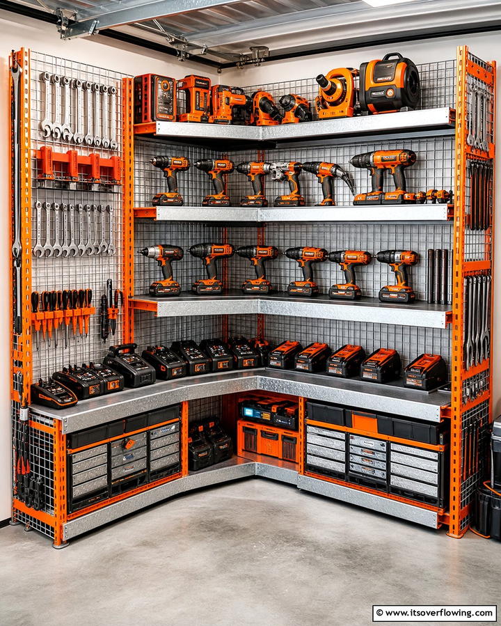 Corner Tool Shelving - 25 Power Tool Storage Ideas for an Organized Workshop