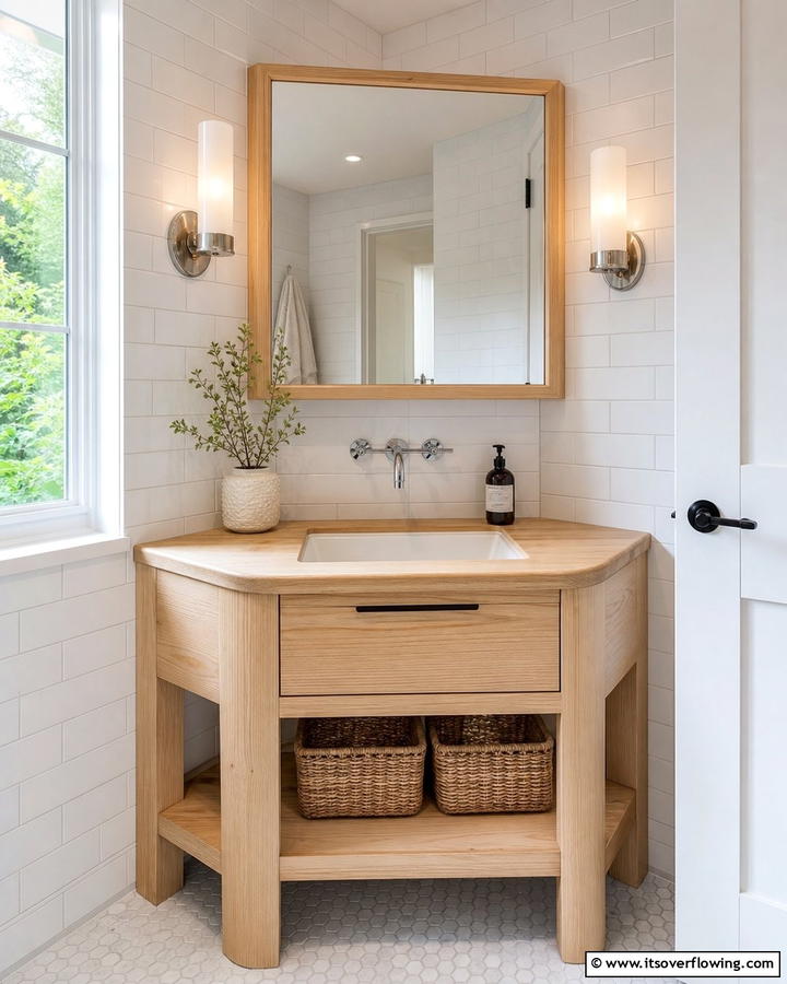 Corner Vanities for Space Saving - 20 Wood Bathroom Vanity Ideas for a Warm Look