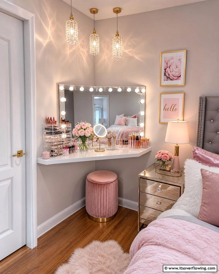 Corner Vanity Station - 20 Bedroom Corner Ideas to Maximize Your Space