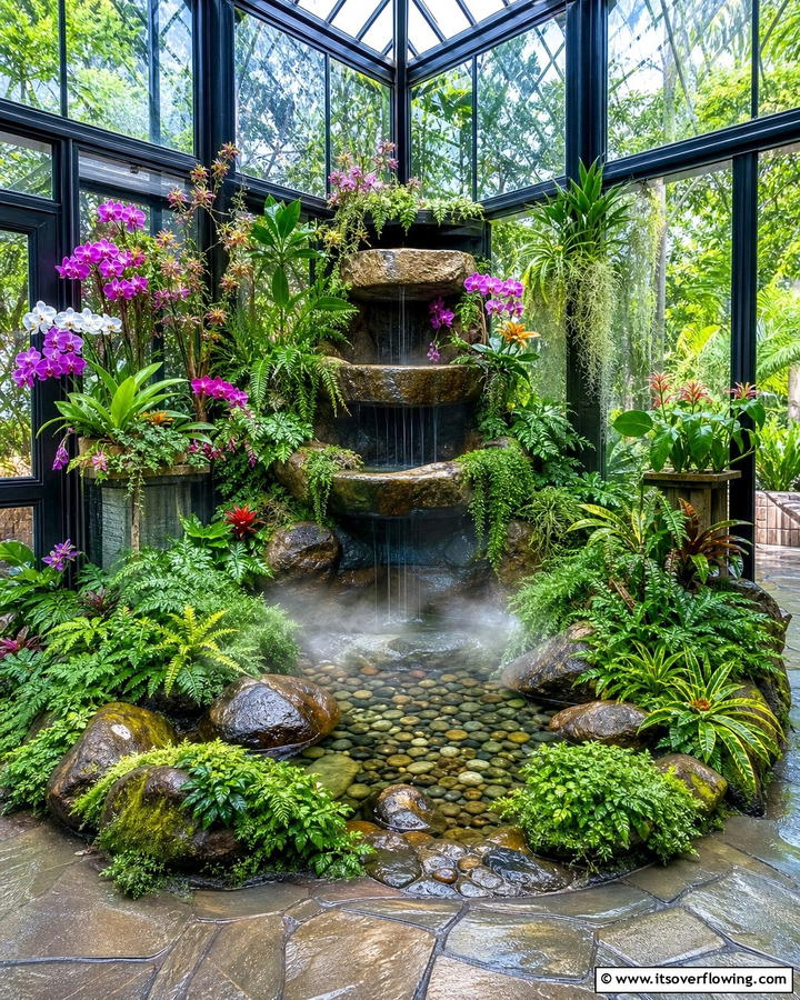 Corner Water Feature - 20 Innovative Corner Greenhouse Ideas for Gardeners