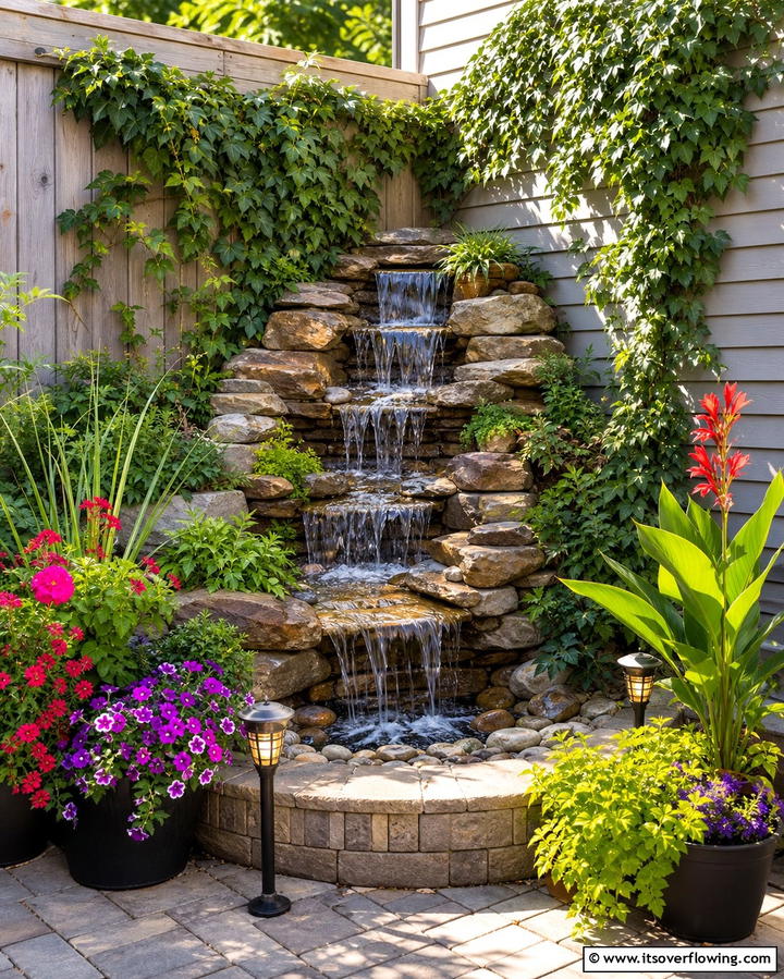 Corner Waterfall - 25 Backyard Waterfall Ideas for a Tranquil Retreat