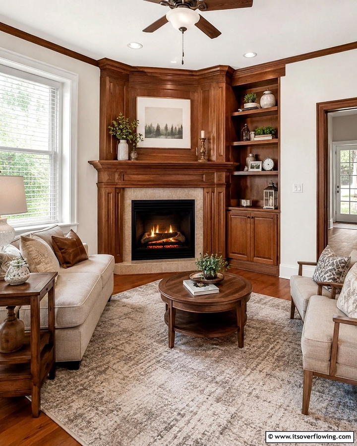 Corner Wood Mantel - 20 Wood Mantel Ideas for a Cozy and Stylish Fireplace