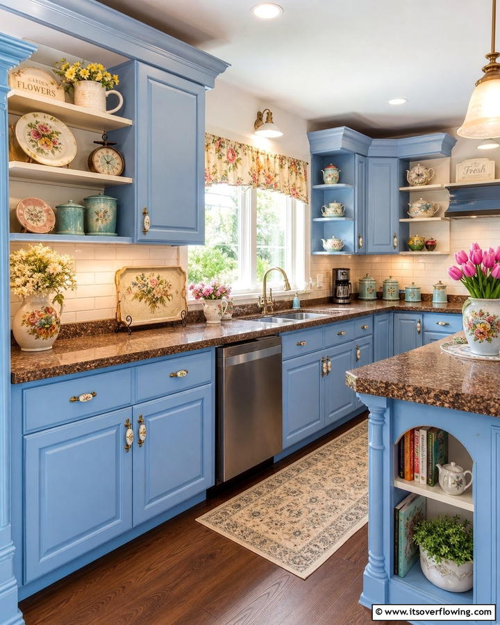 Cornflower Blue Cabinets with Coffee Brown Granite - 20 Blue Kitchen Cabinets With Brown Granite Countertops