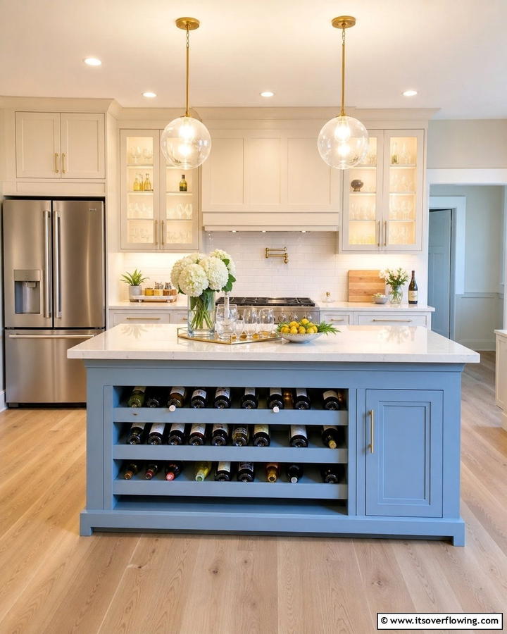 Cornflower Blue Island with Open Wine Storage - 25 Blue Kitchen Island Ideas for a Fresh Look