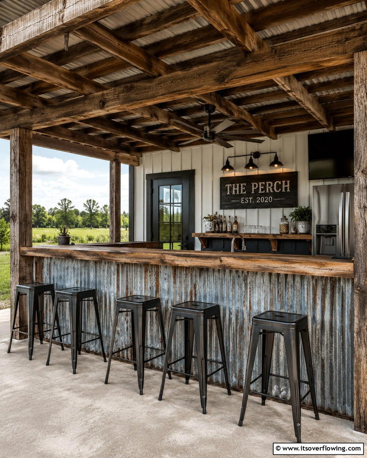 Corrugated Metal Accents - 30 Farmhouse Patio Ideas for Rustic Outdoor Relaxation