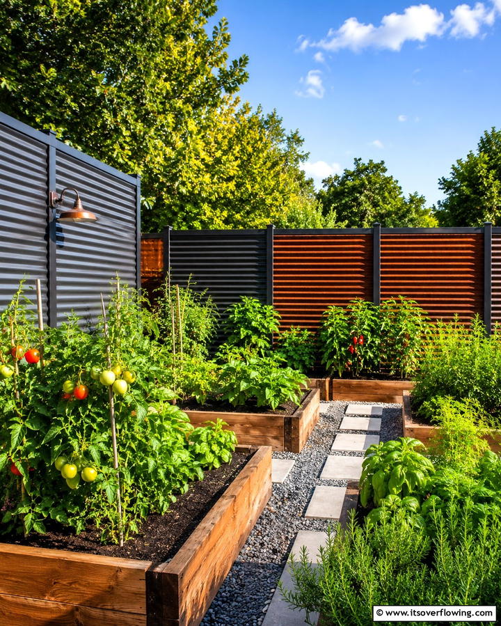 Corrugated Metal Fence - 20 Practical Vegetable Garden Fence Ideas for Your Yard