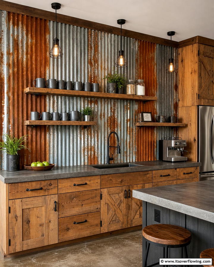 Corrugated Metal Panels - 25 Rustic Backsplash Ideas for a Farmhouse Kitchen