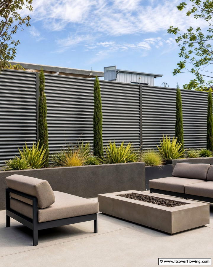 Corrugated Metal Privacy Wall - 30 Cheap Privacy Fence Ideas- Affordable Outdoor Seclusion