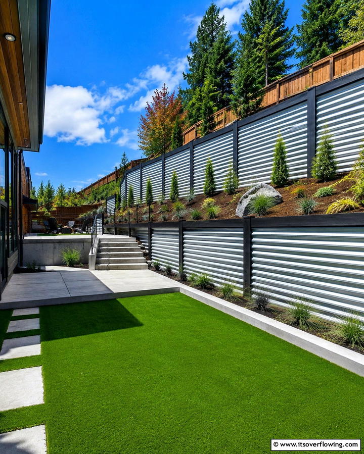 Corrugated Metal Retaining WallOne - 25 Inexpensive Retaining Wall Ideas for Your Yard