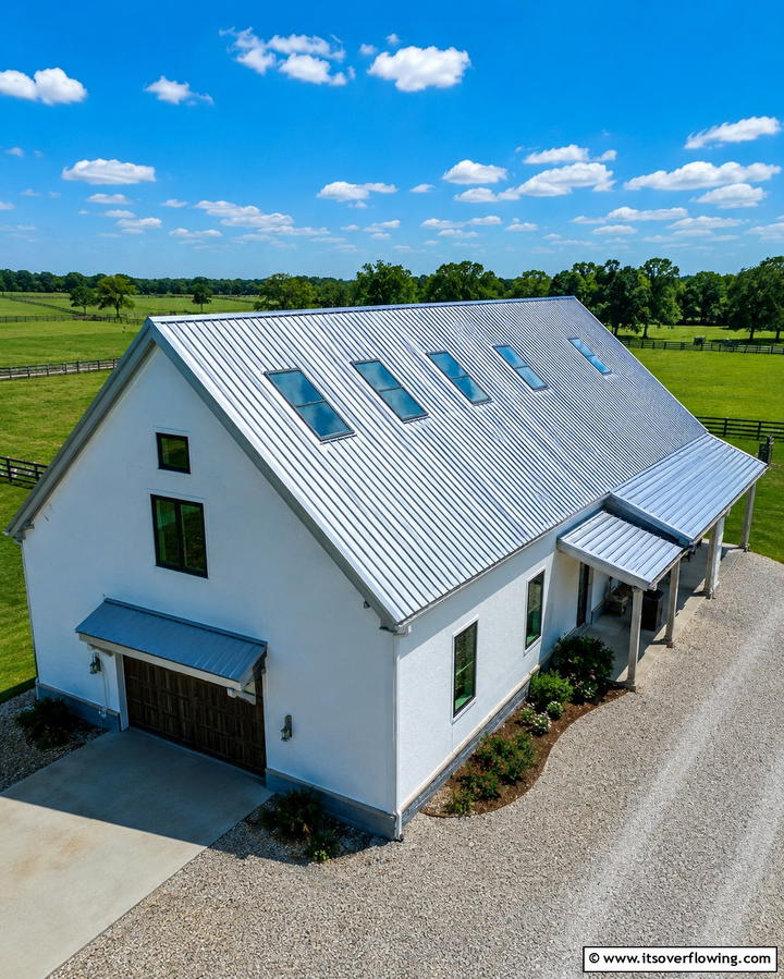 Corrugated Metal Roof with Skylights - 30 Pole Barn & Barndominium Exterior Designs for Rustic Charm