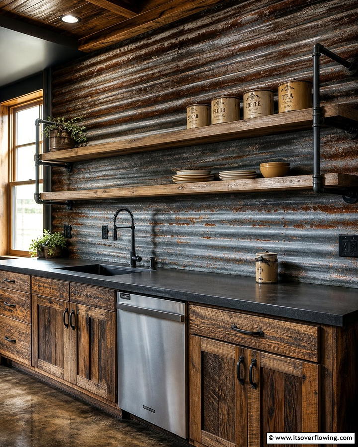 Corrugated Metal for Industrial Rustic Charm - 25 Rustic Backsplash Ideas for a Farmhouse Kitchen