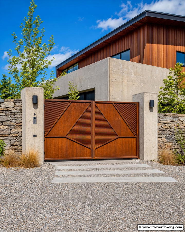 Corten Steel Gate - 20 Front Door Gate Ideas to Enhance Your Home’s Curb Appeal