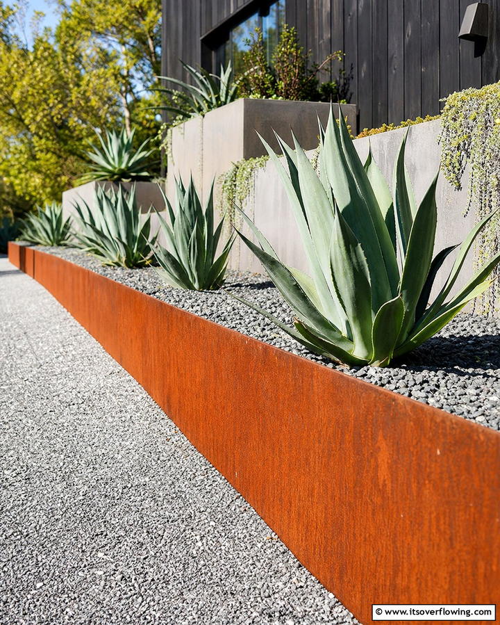 Corten Steel for Industrial Charm - 25 Gravel Driveway Edging Ideas for a Polished Look