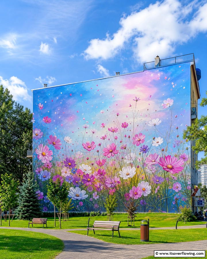 Cosmos Garden Delight - 20 Stunning Flower Murals on Buildings Around the World