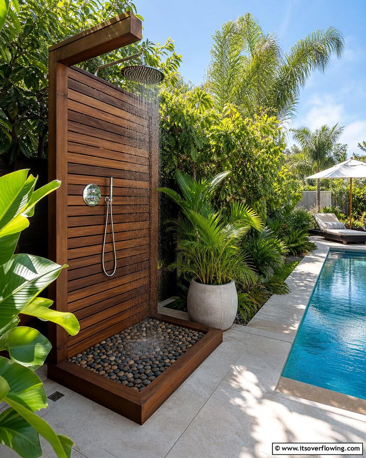Cost Effective Outdoor Shower Setup - 21 Budget Backyard Pool Ideas for Affordable Summer Fun