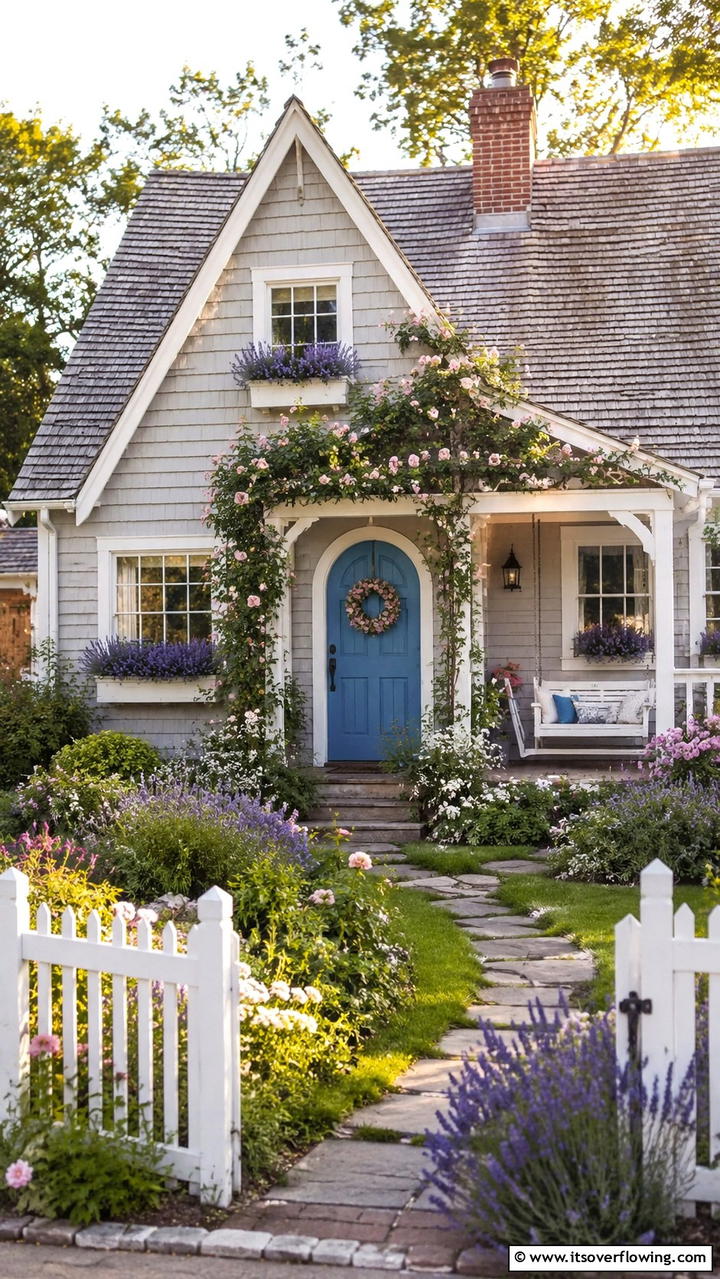 Cottage Comfort - 30 Grey House With Blue Door Ideas- Charming Curb Appeal
