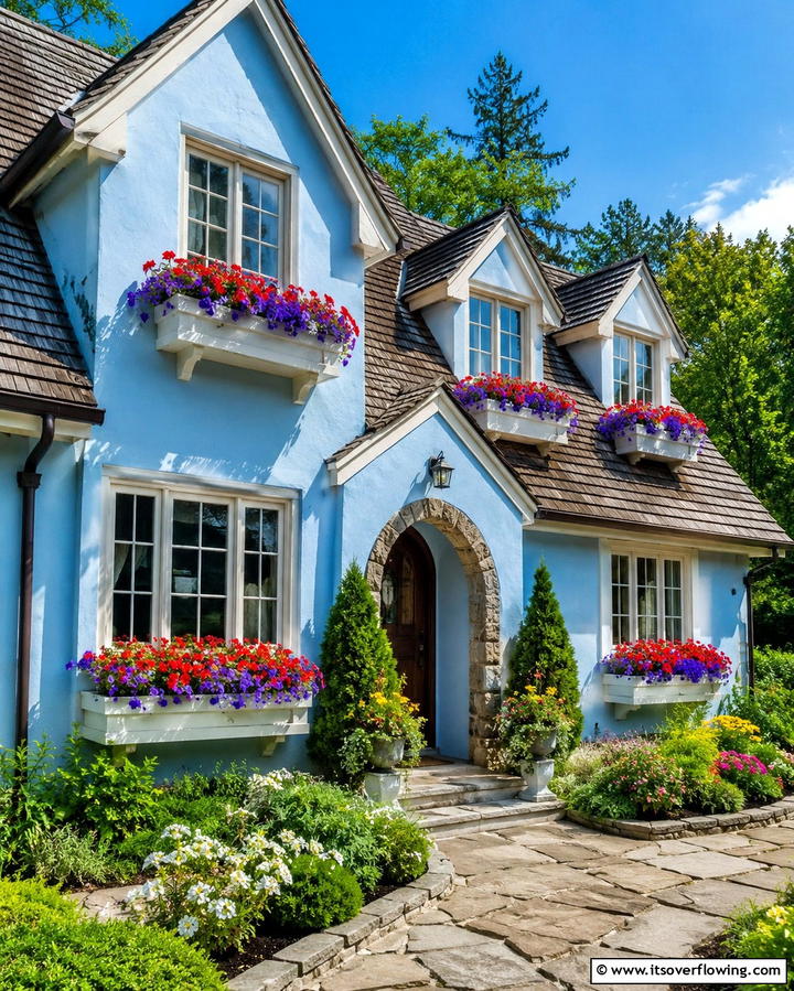 Cottage Inspired Light Blue with Flower Boxes - 25 Light Blue House Exterior Ideas for a Fresh Look