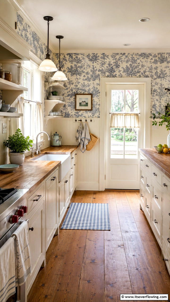 Cottage Inspired Wallpaper Style - 30 Cottage Kitchen Ideas for Cozy, Charming Farmhouse Style