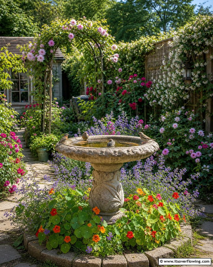 Cottage Style Birdbath - 21 Cottage Garden Ideas Full of Whimsical Blooms
