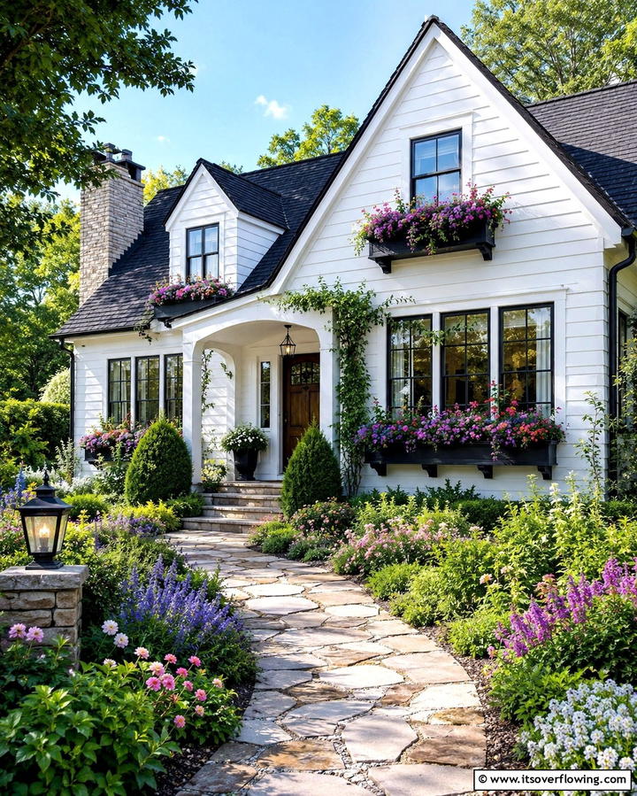 Cottage Style Sophistication - 25 White Exterior Home with a Black Roof Ideas