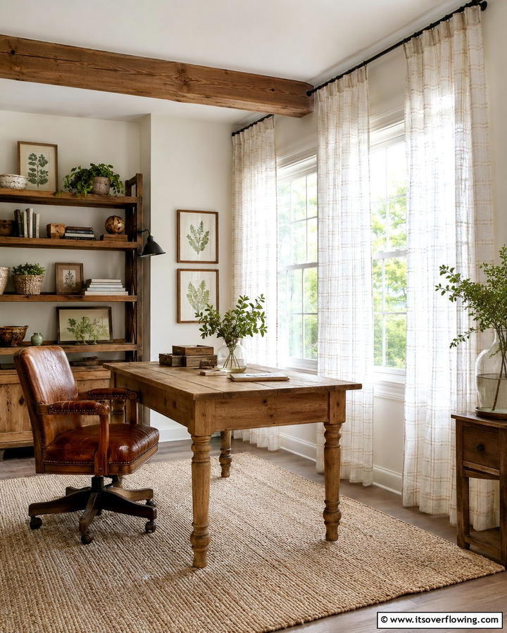 Cottage Style Window Treatments - 30 Rustic Home Office Ideas for a Cozy Workspace