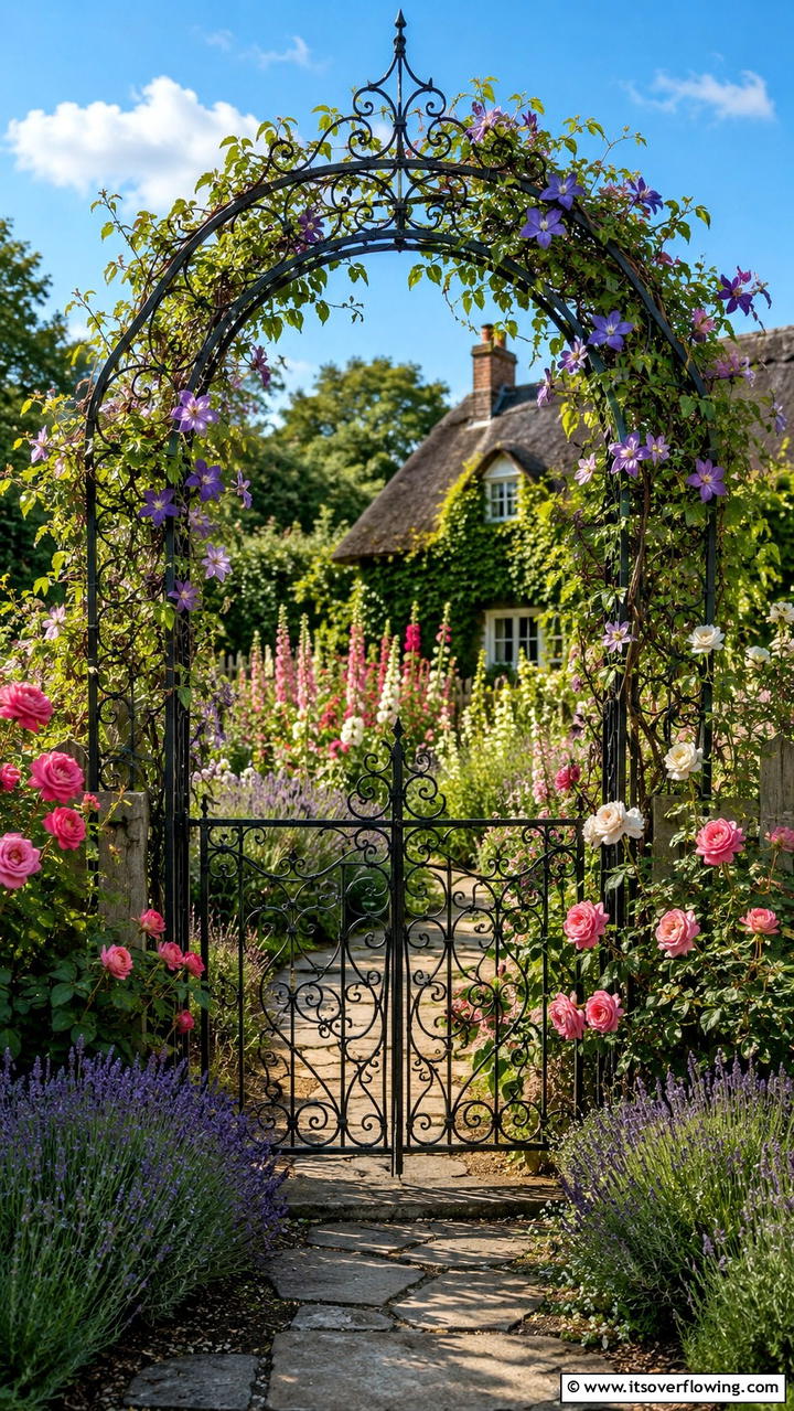 Cottage Style Wrought Iron Arch - 30 Garden Arch Ideas for Enchanting Outdoor Spaces