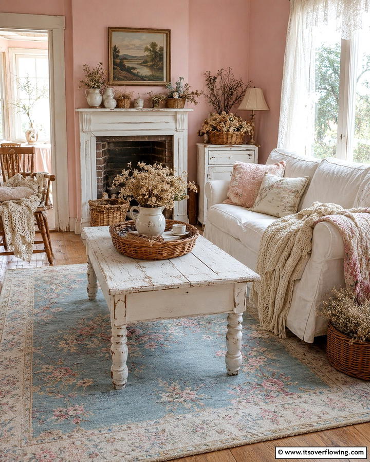 Cottagecore Charm - 25 Pink and Blue Living Room Ideas for a Vibrant Space