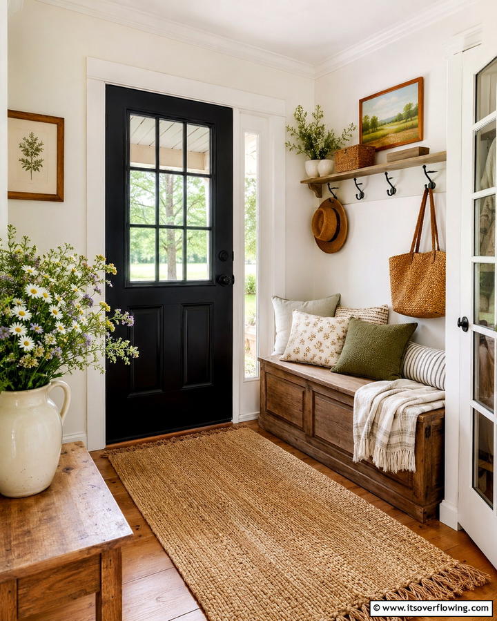 Cottagecore Charm - 25 White House Ideas with Black Doors for Contrast