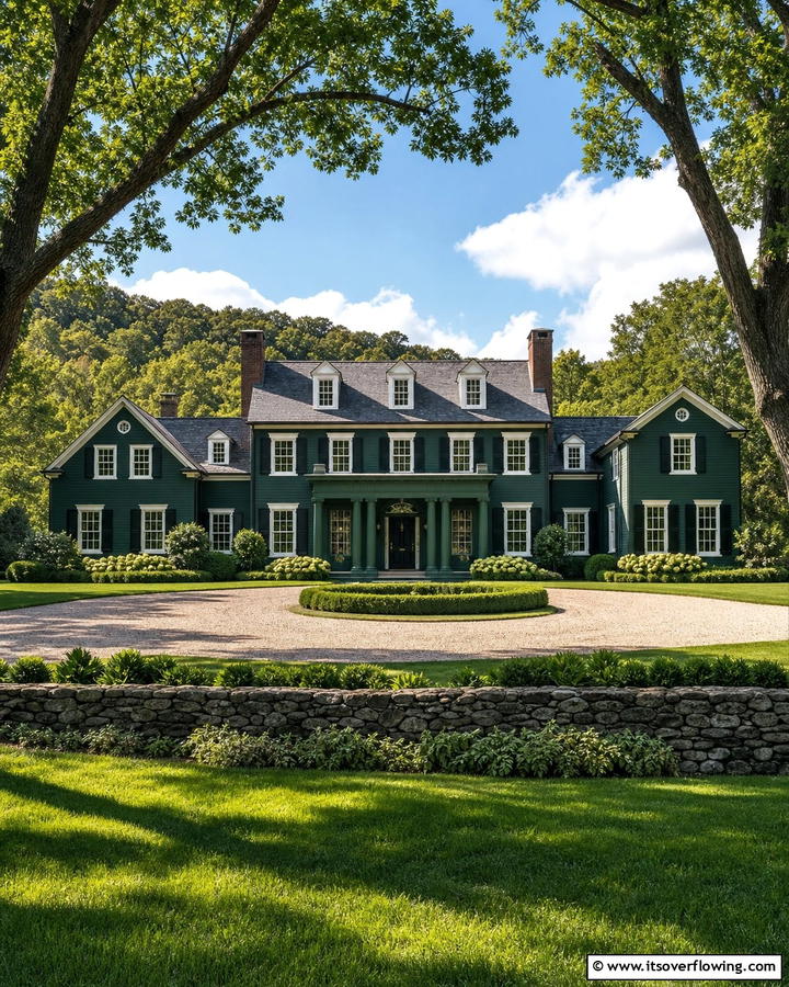 Country Estate Green - 21 Dark Green Exterior Paint Color Schemes for Modern Homes