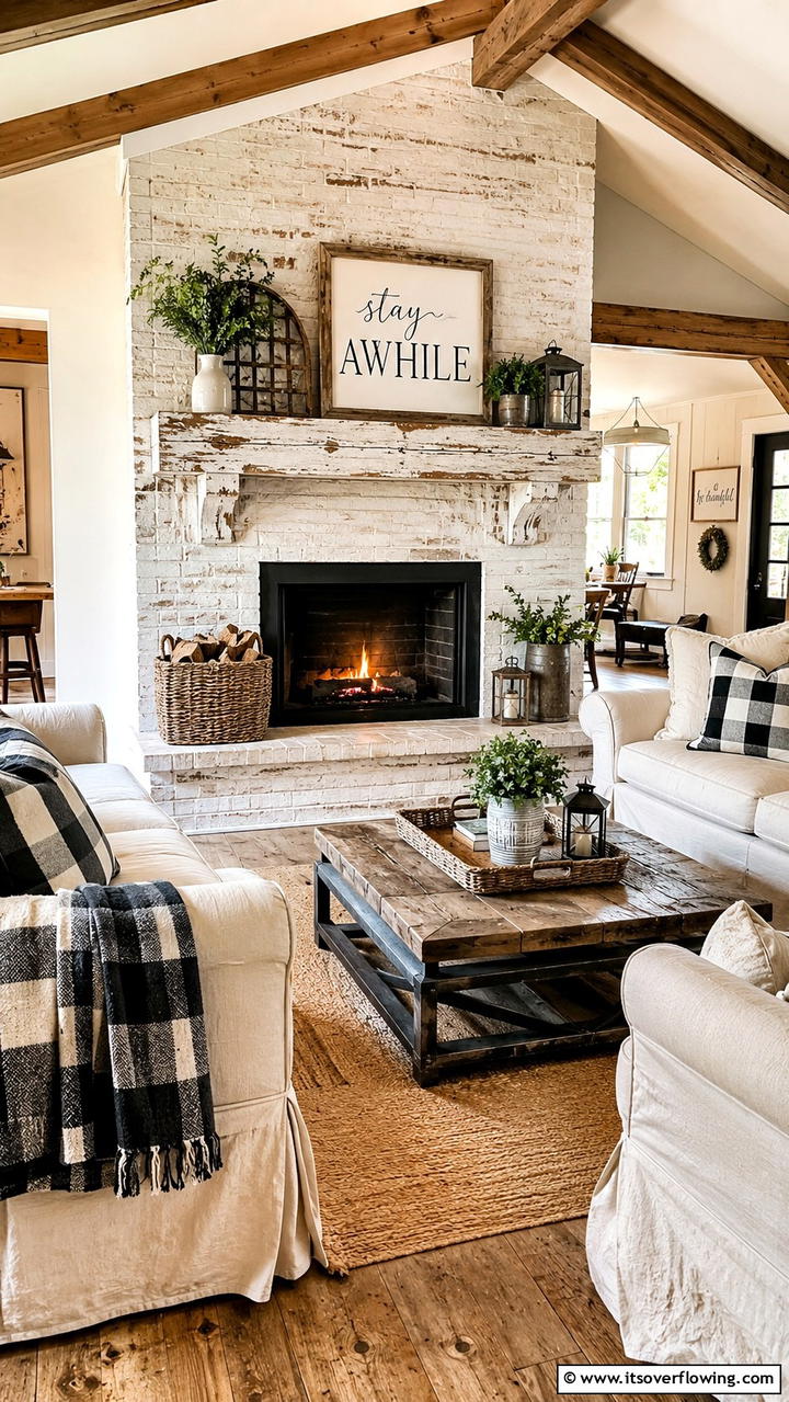 Country Farmhouse Hearth Vibe - 30 Fireplace Hearth Ideas to Elevate Your Living Room