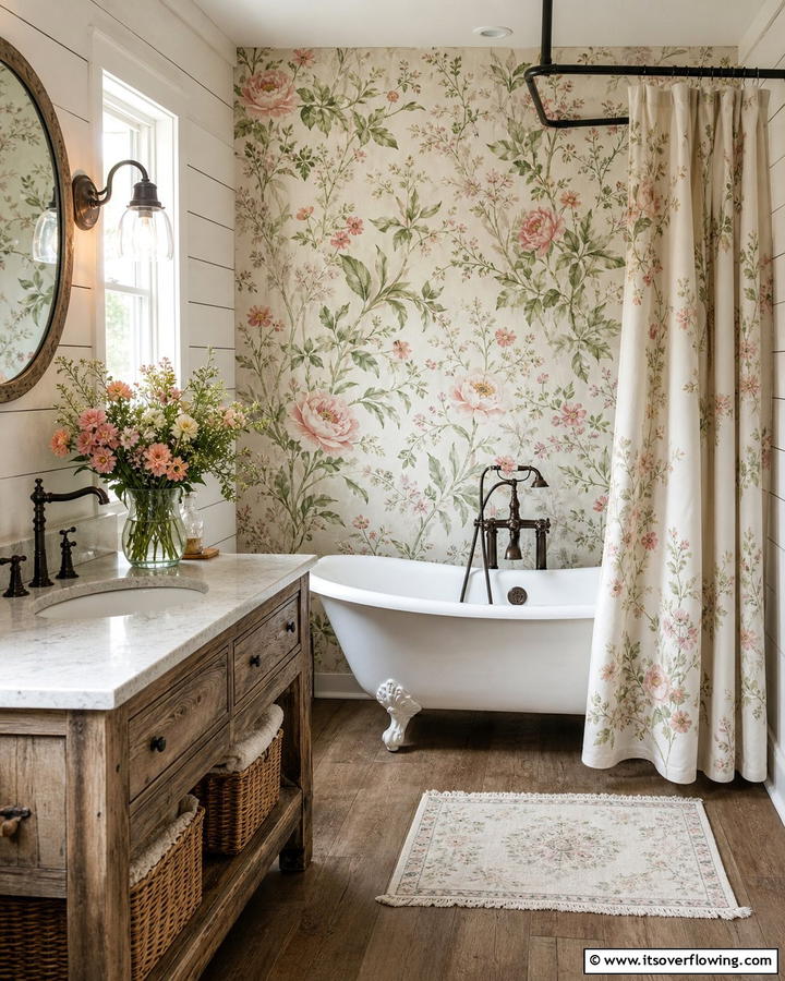 Country Floral Patterns - 21 Country Bathroom Ideas with Vintage Farmhouse Charm